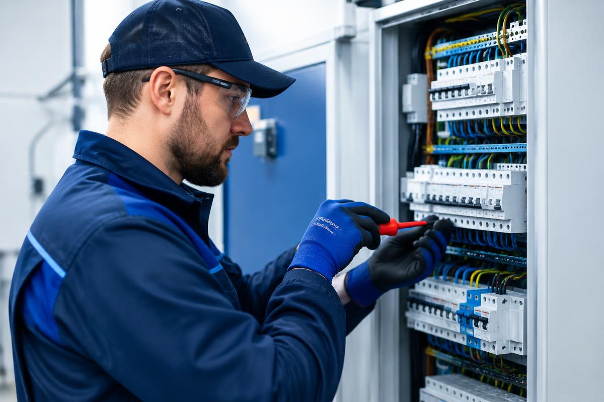 Electrician working on a distribution board